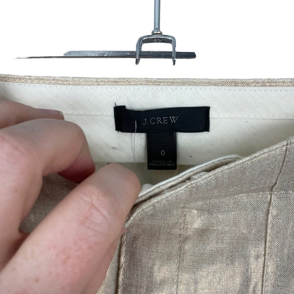 NWT J. Crew Ivory Bronze Metallic 100% Linen Garden Pants - Picture 3 of 8
